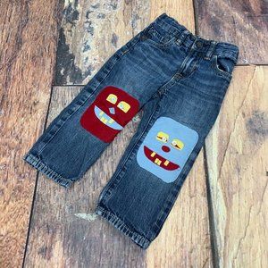 Baby Gap Denim Jeans Boys Toddler  Adjustable Waist Sz 2T Monster Robot Patches